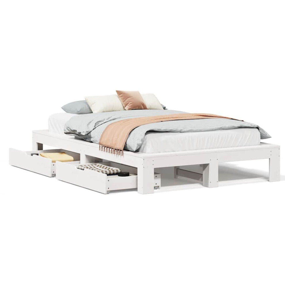 Vidaxl (White, 120 X 200 Cm) Bed Frame Without Mattress Bedroom Bedstead Bed Base Solid Wood Pine