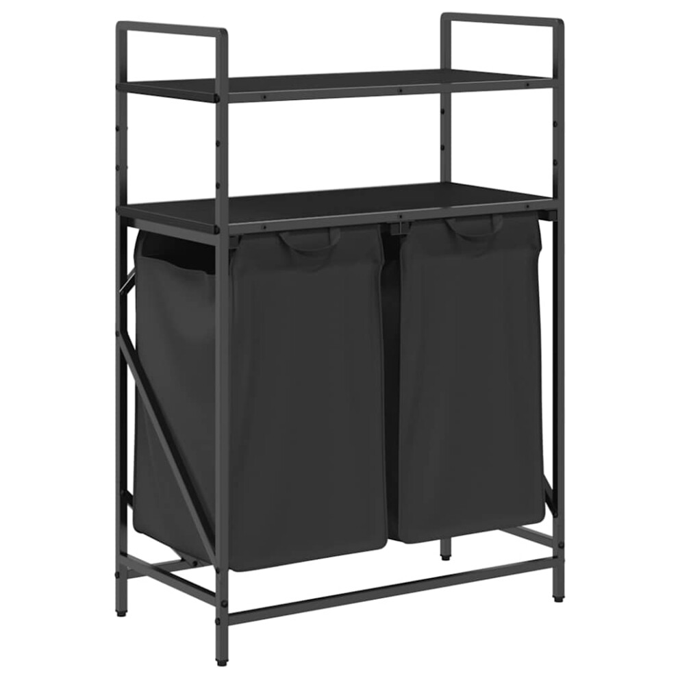 Vidaxl ( Oak) Laundry Basket 2 Compartments With Shelves Oak Laundry Hamper Black
