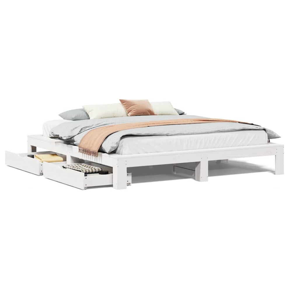 Vidaxl (White, 200 X 200 Cm) Bed Frame Without Mattress Bedroom Bedstead Bed Base Solid Wood Pine
