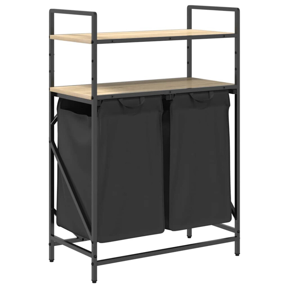 Vidaxl (Sonoma Oak) Laundry Basket 2 Compartments With Shelves Oak Laundry Hamper Black