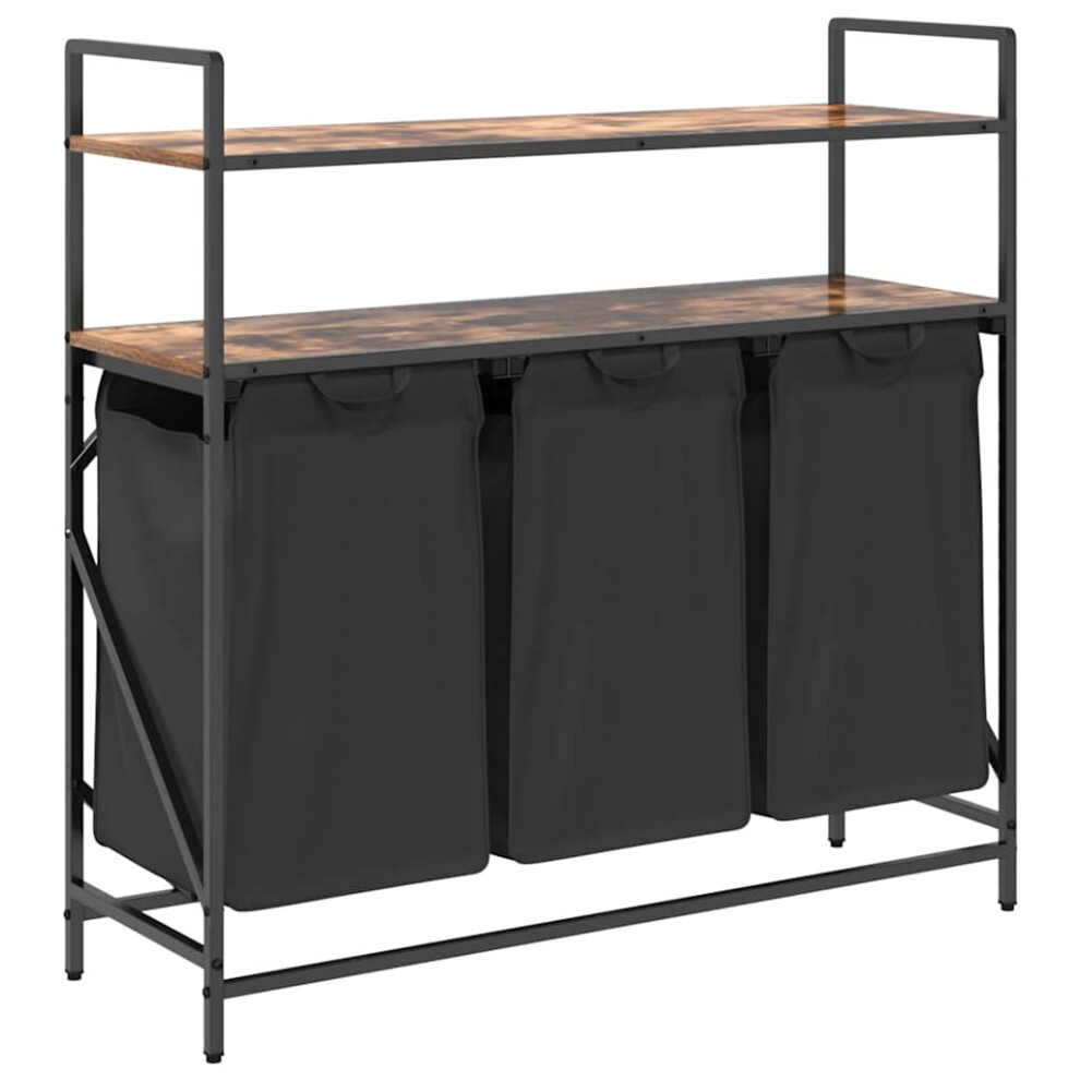 Vidaxl (Smoked Oak1) Laundry Basket 2 Compartments With Shelves Black Oak Laundry Hamper