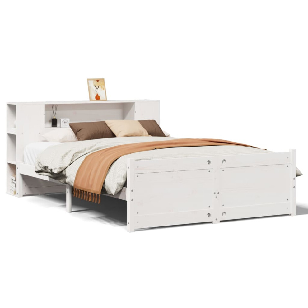 Vidaxl (White, 140 X 200 Cm) Bookcase Bed Without Mattress Bed Base White 140X200cm Solid Wood Pine