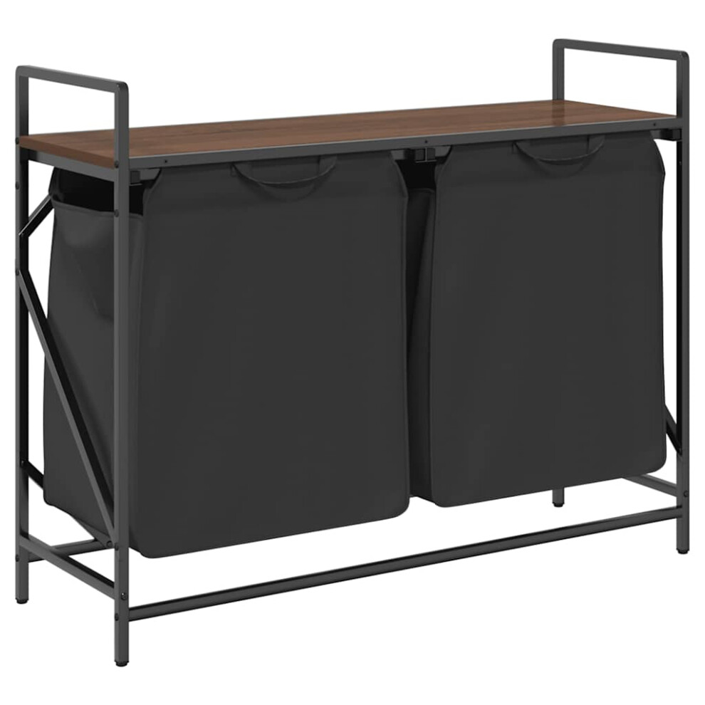 Vidaxl (Brown Oak) Laundry Basket 2 Compartments With Shelf Brown Oak Laundry Hamper