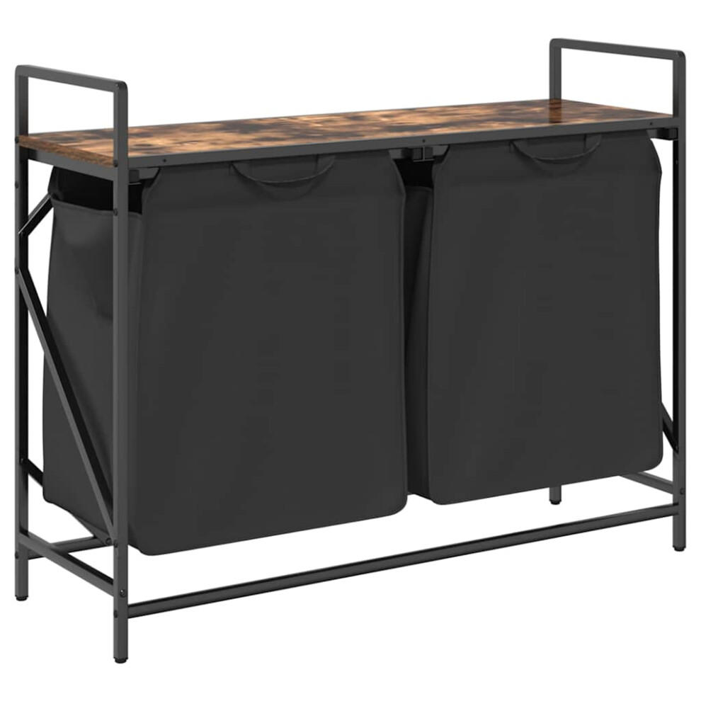 Vidaxl (Smoked Oak) Laundry Basket 2 Compartments With Shelf Oak Laundry Hamper Brown