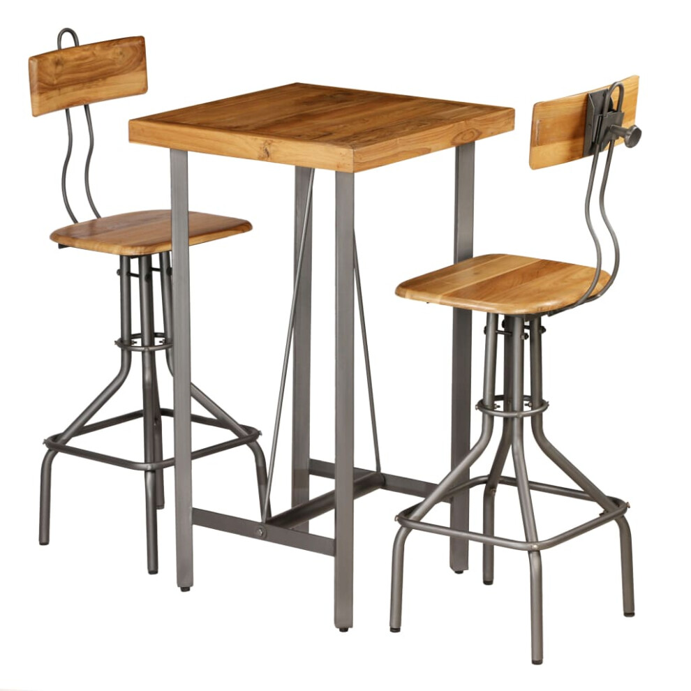 Vidaxl Solid Reclaimed Teak Bar Set 3 Piece Kitchen Furniture Table Chairs