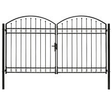 vidaXL Fence Gate Double Door with Arched Top Steel 300x200cm Black Patio Gate
