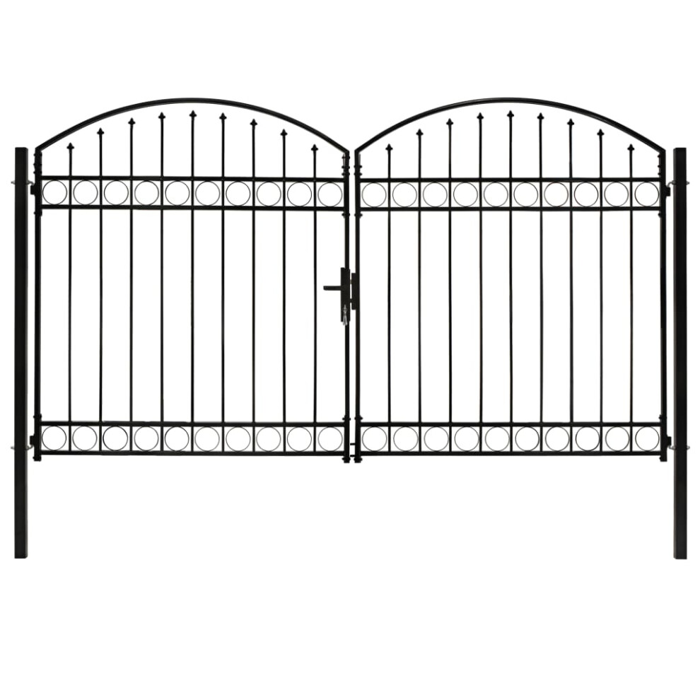 vidaXL Fence Gate Double Door with Arched Top Steel 300x200cm Black Patio Gate