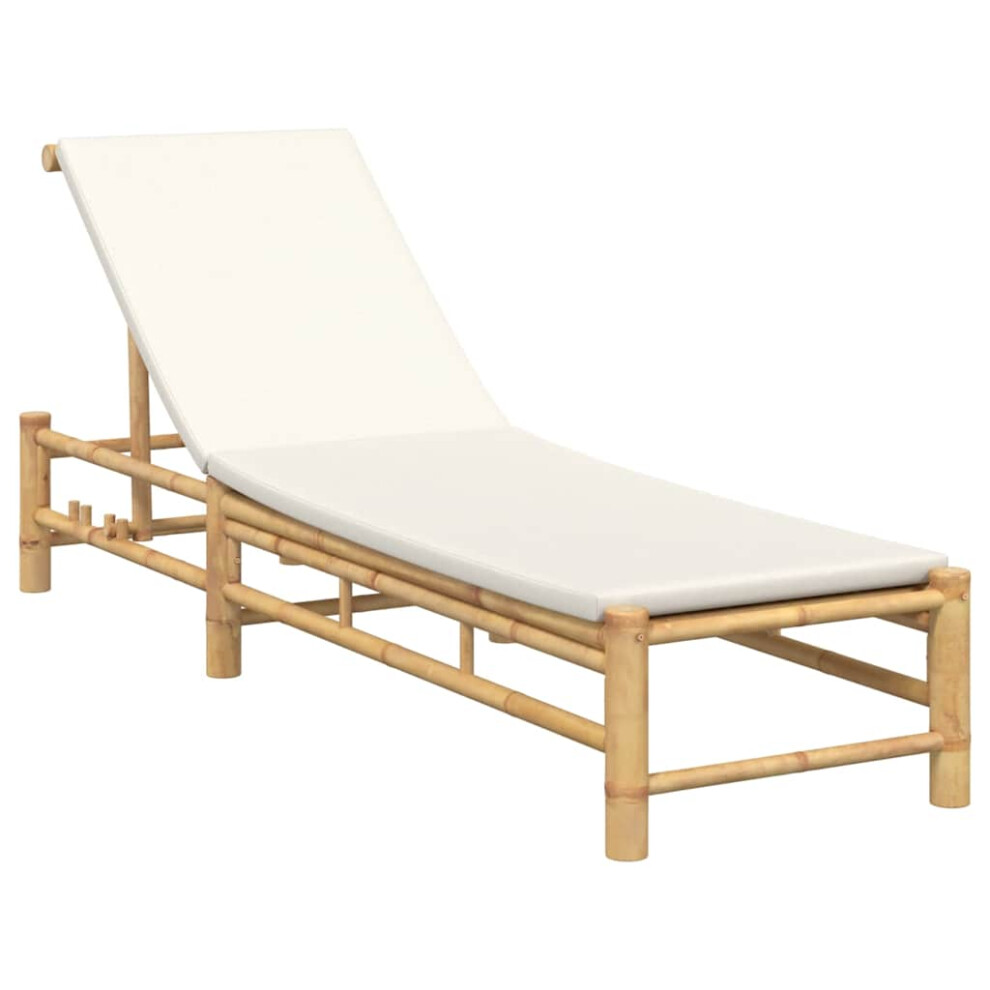 (cream white) vidaXL Sun Lounger with Cushions 55x199x30 cm Bamboo sunbed sun bed lounge bed