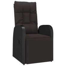 vidaXL Reclining Garden Chair with Cushions Recliner Chair Black Poly Rattan
