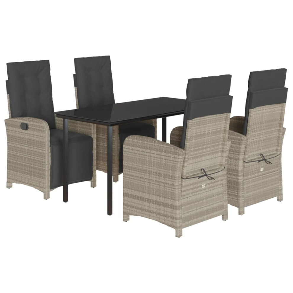vidaXL Garden Dining Set 5 Piece with Cushions Chair Light Grey Poly Rattan