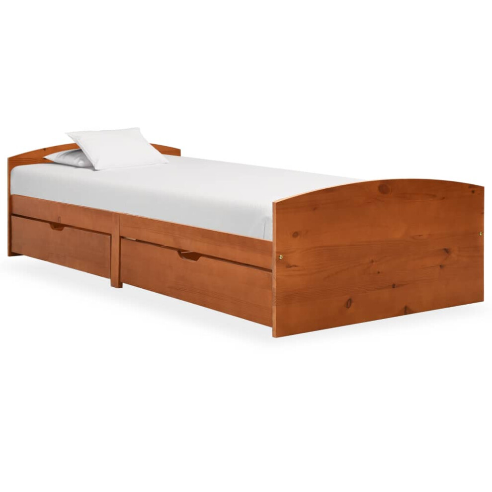 New Vidaxl Solid Wood Pine Bed Frame With 2 Drawers Honey 90X200 Cm Bedstead Brown 322156