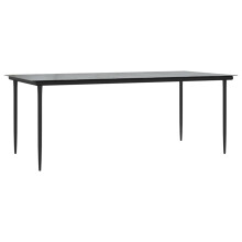 vidaXL Garden Dining Table Black 200x100x74cm Steel and Tempered Glass Table