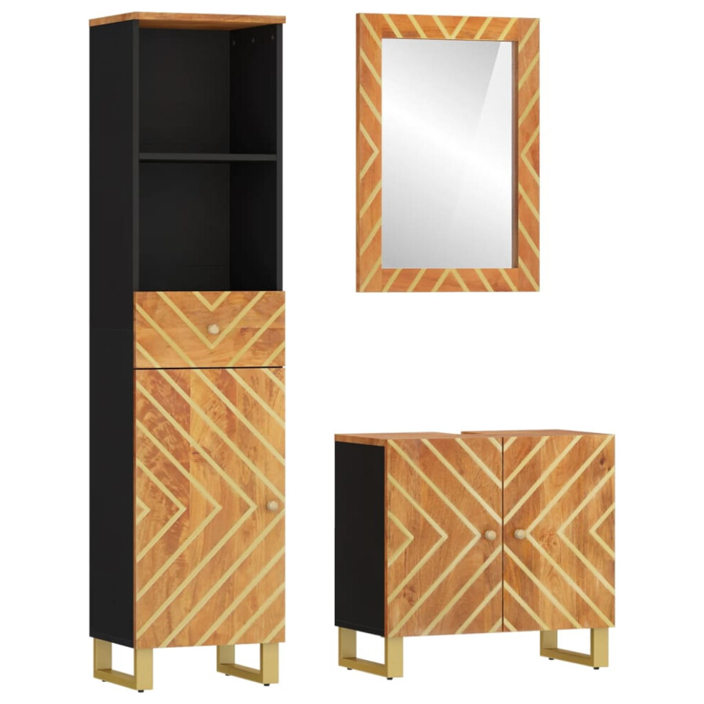 vidaXL Bathroom Cabinet Set Vanity Unit 3 Piece Brown & Black Solid Wood Mango