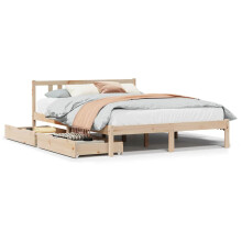 (natural, 135 x 190 cm) vidaXL Bed Frame with Drawers Home Bed Base 135x190 cm Double Solid Wood Pine