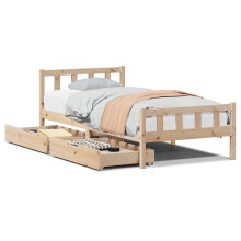 vidaXL Bed Frame with Drawers Home Bed Base 90x190 cm Single Solid Wood Pine