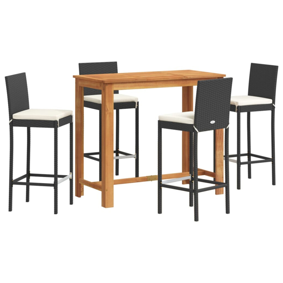 Vidaxl Garden Bar Set 5 Piece Chairs Black Solid Wood Acacia And Poly Rattan