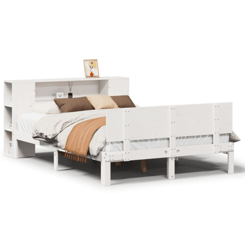 VidaXL vidaXL Bookcase Bed without Mattress Bed Base White 140x200cm Solid Wood Pine 1