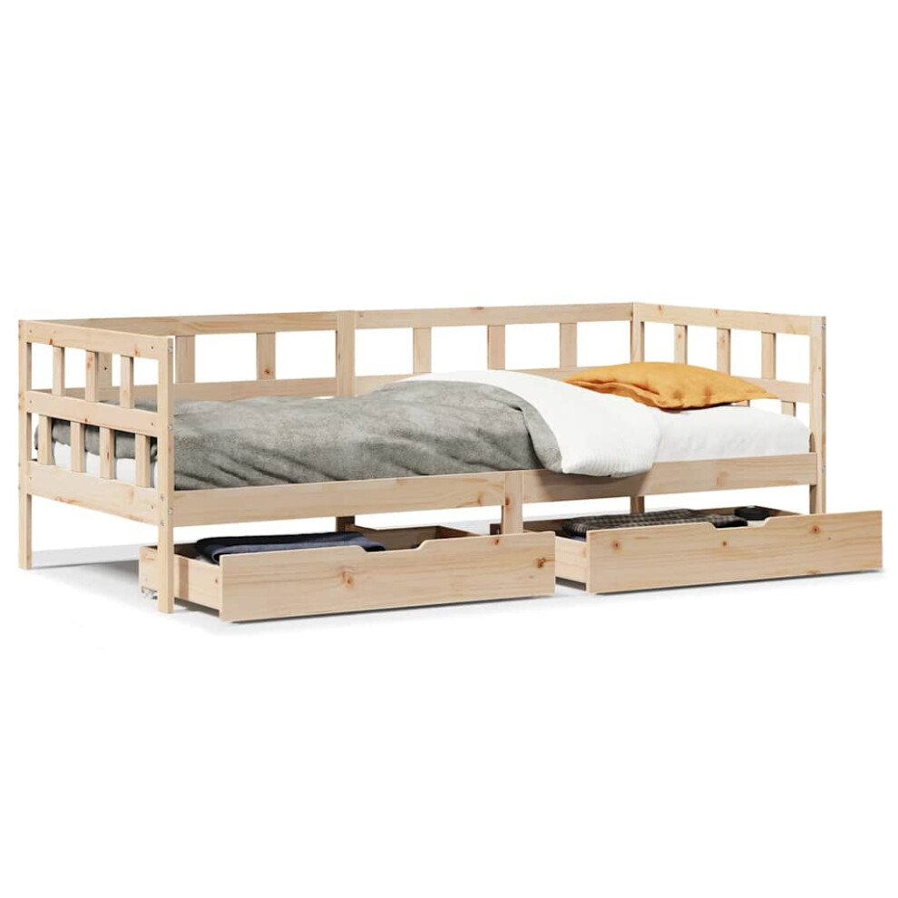 Vidaxl (Natural, 90 X 190 Cm) Daybed With Drawers Sofa Bed Sleeper Bed 80X200 Cm Solid Wood Pine