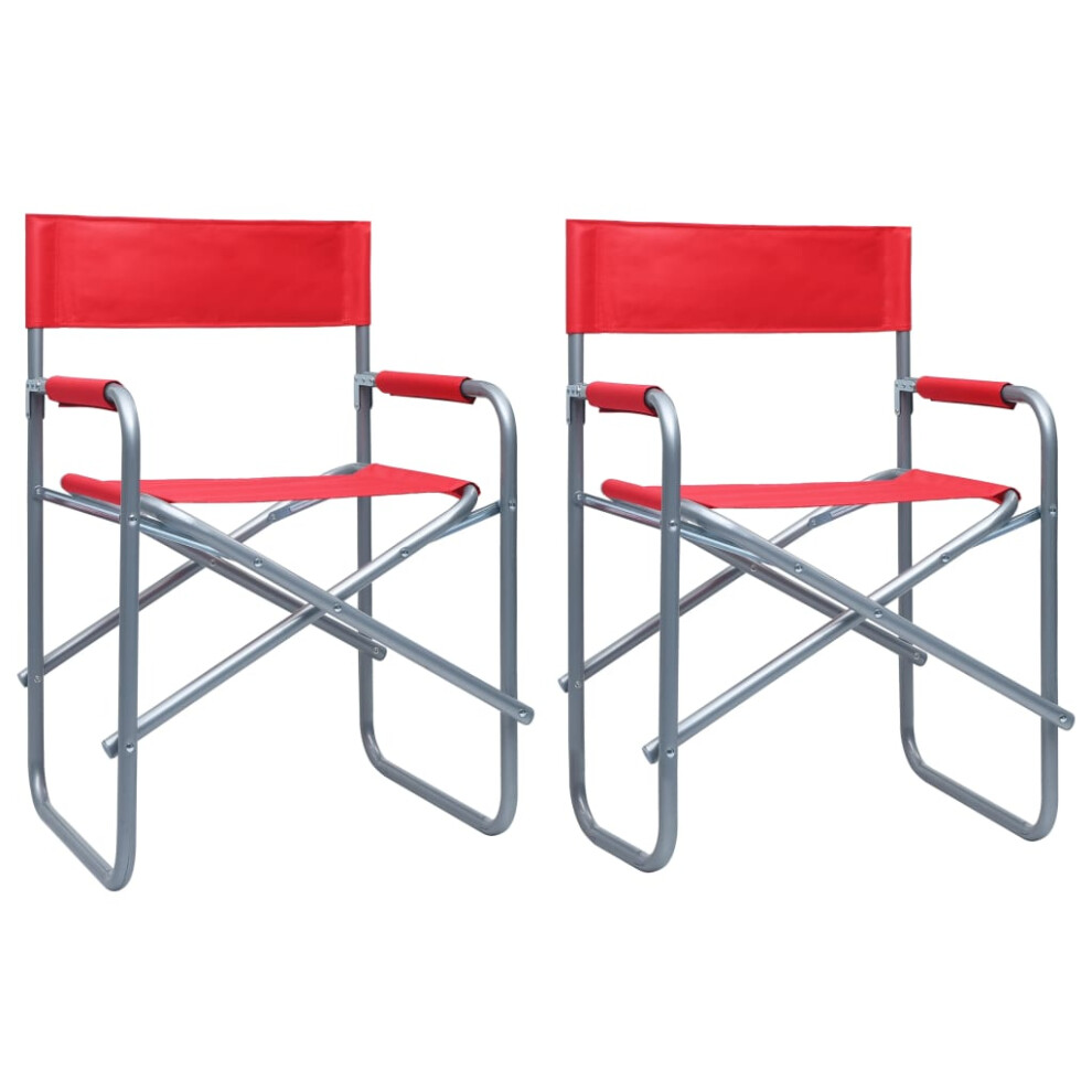 vidaXL 2x Director's Chairs Steel Red Outdoor Garden Folding Seating Chair