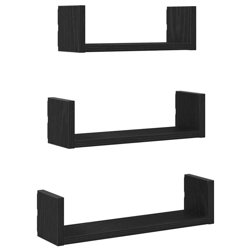 Vidaxl Wall Shelves 3 Pcs Oak Engineered Wood Floating Shelf Black