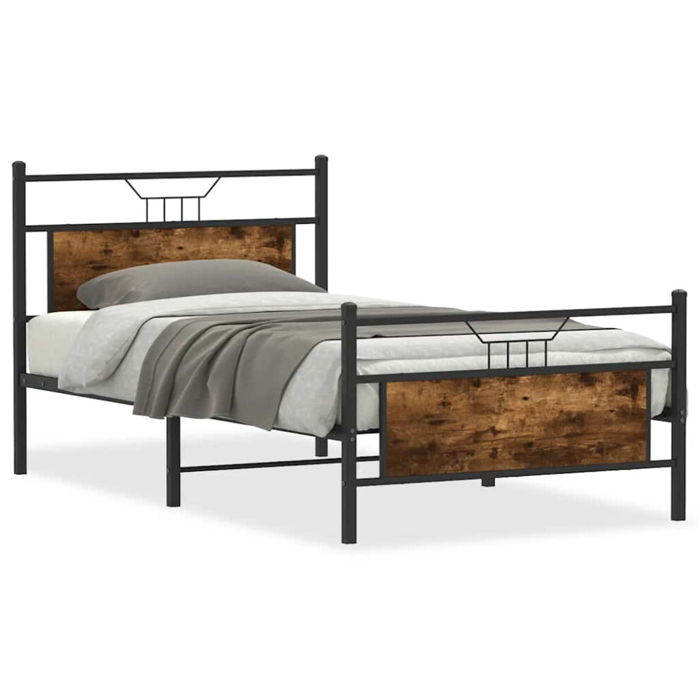 Vidaxl (Smoked Oak, 100 X 200 Cm) Bed Frame Without Mattress Smoked Oak 90X190 Cm Single Engineered Wood