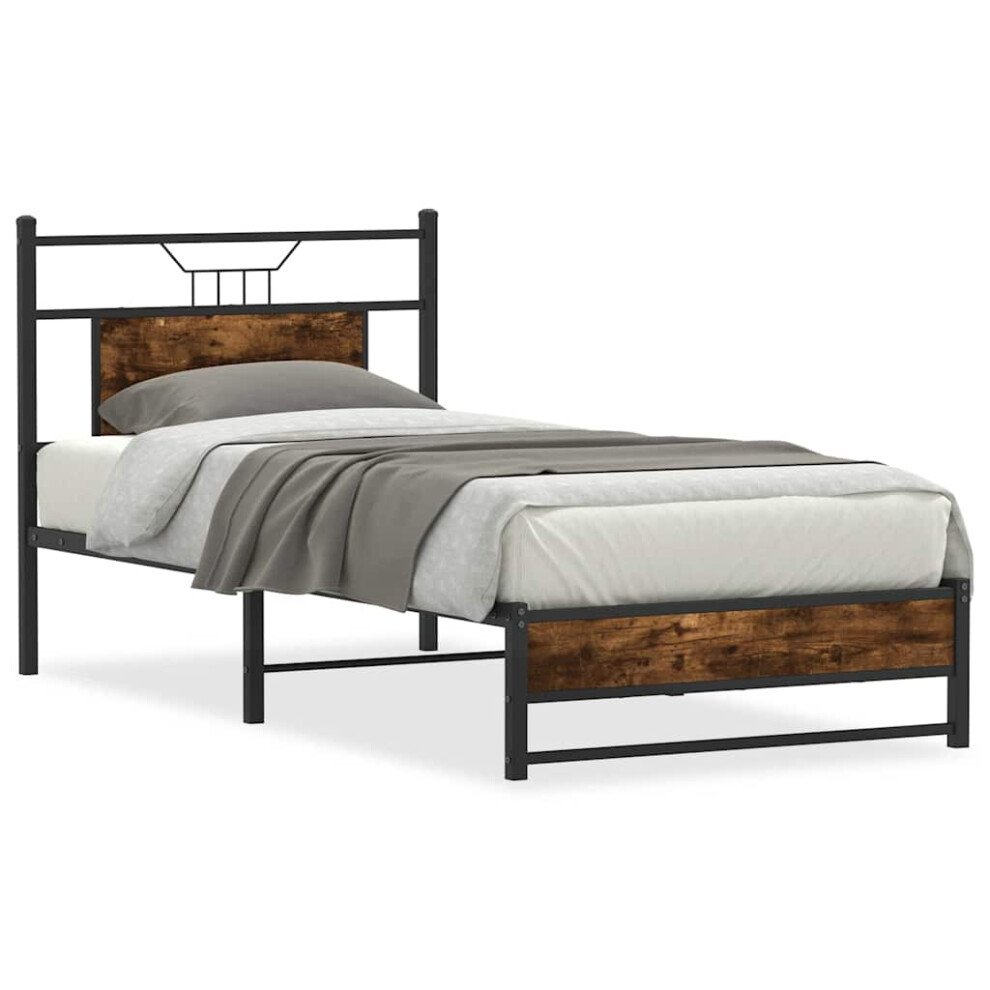 Vidaxl (Smoked Oak, 90 X 200 Cm) Bed Frame Without Mattress Smoked Oak 90X190 Cm Single Engineered Wood