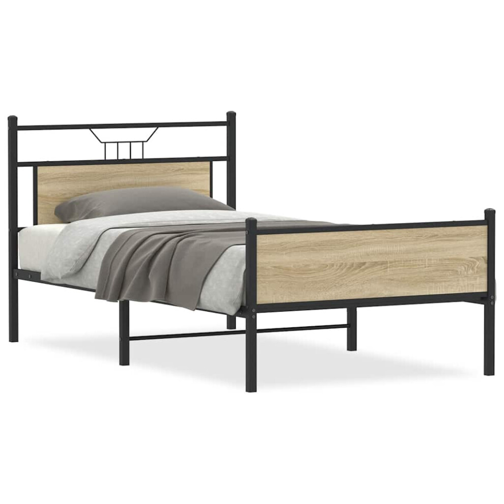 Vidaxl (Sonoma Oak, 100 X 190 Cm) Bed Frame Without Mattress Smoked Oak 90X190 Cm Single Engineered Wood