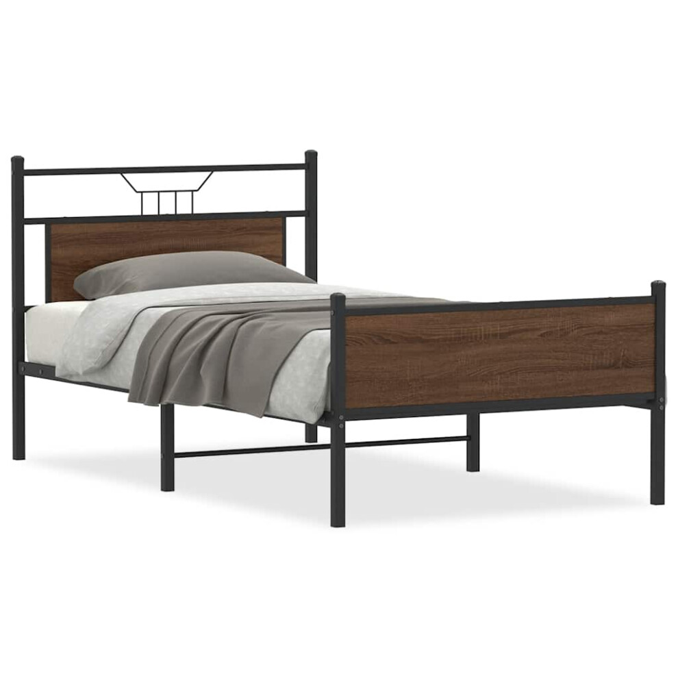 Vidaxl (Brown Oak, 100 X 200 Cm) Bed Frame Without Mattress Smoked Oak 90X190 Cm Single Engineered Wood