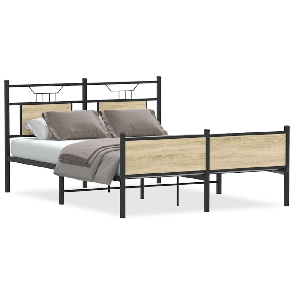 Vidaxl (Sonoma Oak, 140 X 190 Cm) Bed Frame Without Mattress Smoked Oak 90X190 Cm Single Engineered Wood