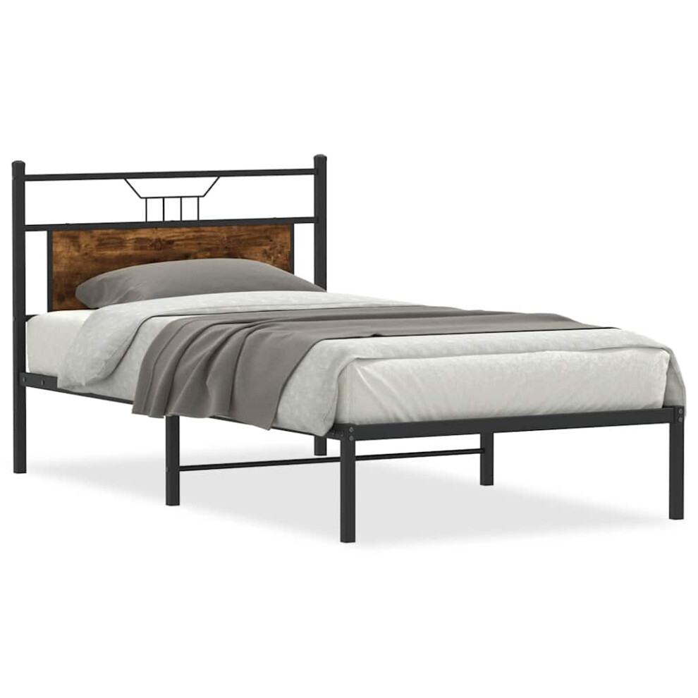 Vidaxl (Smoked Oak, 100 X 200 Cm) Bed Frame Without Mattress Smoked Oak 90X190 Cm Single Engineered Wood