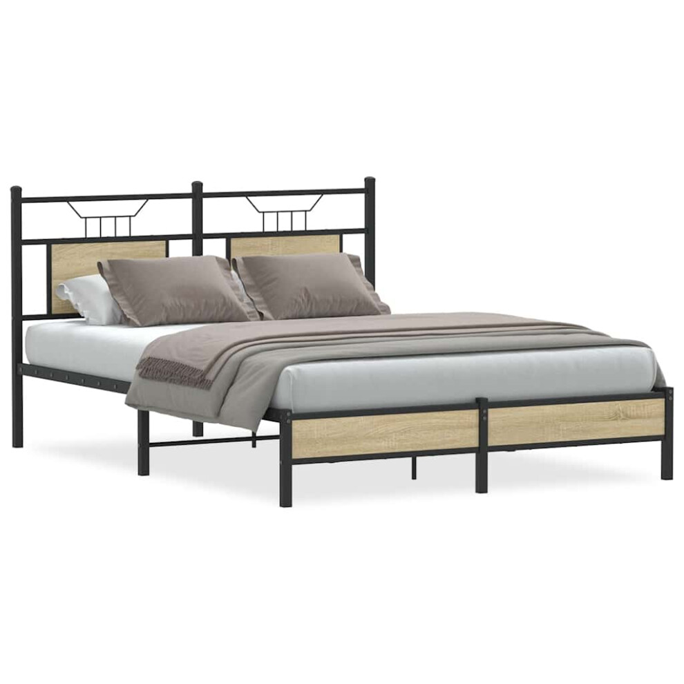Vidaxl (Sonoma Oak, 140 X 200 Cm) Bed Frame Without Mattress Smoked Oak 90X190 Cm Single Engineered Wood