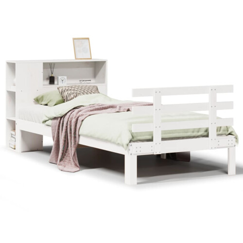 VidaXL vidaXL Bookcase Bed without Mattress Bed White Small Single Solid Wood Pine 1