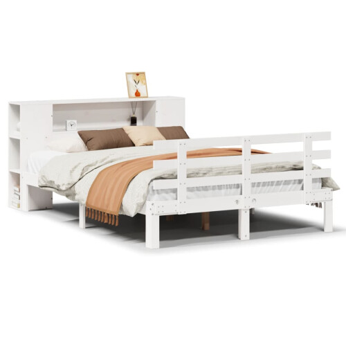 VidaXL vidaXL Bookcase Bed without Mattress Bed Base White 140x190cm Solid Wood Pine