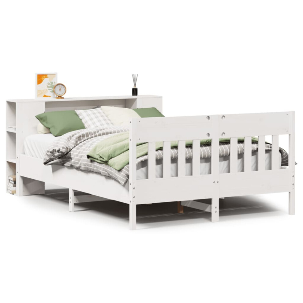 Vidaxl Bookcase Bed Without Mattress Bed Base White 140X190cm Solid Wood Pine