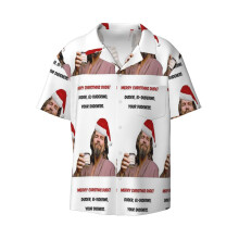 (Merry Christmas Dude, Big Lebowski Christmas Cards & Gifts_15611) Men's Hawaiian Shirts Cuban Collar Vintage Bowling Short Sleeve Button Down Beach Shirt Casual Summer Vacation Wear Retro Tee