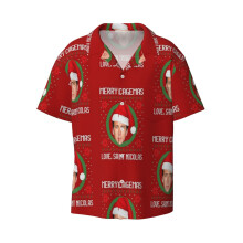 (Merry Cagemas_8105) Men's Hawaiian Shirts Cuban Collar Vintage Bowling Short Sleeve Button Down Beach Shirt Casual Summer Vacation Wear Retro Tee