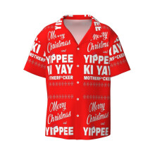 (MERRY CHRISTMAS AND YIPPEE KI YAY MOTHERFCKER, Die Hard Christmas_14070) Men's Hawaiian Shirts Cuban Collar Vintage Bowling Short Sleeve Button Down Beach Shirt Casual Summer Vacation Wear Retro Tee