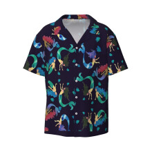 (Mermaids_6118) Men's Hawaiian Shirts Cuban Collar Vintage Bowling Short Sleeve Button Down Beach Shirt Casual Summer Vacation Wear Retro Tee