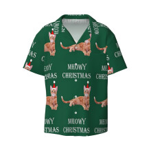 (Meowy Christmas Ginger Kitten _13629) Men's Hawaiian Shirts Cuban Collar Vintage Bowling Short Sleeve Button Down Beach Shirt Casual Summer Vacation Wear Retro Tee