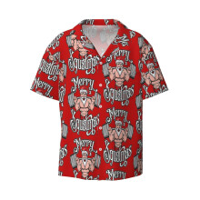 (Merry Squatmas Santa Funny Gym Lifting Workout_23026) Men's Hawaiian Shirts Cuban Collar Vintage Bowling Short Sleeve Button Down Beach Shirt Casual Summer Vacation Wear Retro Tee