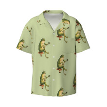 (Melancholic Vintage Frog Playing Banjo On Mushroom Toadstool - Cottagecore Toad Banjo Player_23363) Men's Hawaiian Shirts Cuban Collar Vintage Bowling Short Sleeve Button Down Beach Shirt Casual Summer Vacation Wear Retro Tee