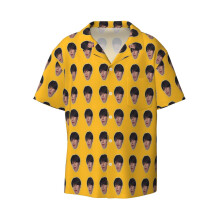 (Meme Taemin_9217) Men's Hawaiian Shirts Cuban Collar Vintage Bowling Short Sleeve Button Down Beach Shirt Casual Summer Vacation Wear Retro Tee