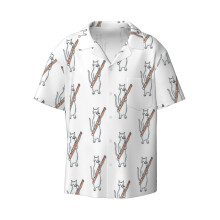 (Meowtet Basie_7611) Men's Hawaiian Shirts Cuban Collar Vintage Bowling Short Sleeve Button Down Beach Shirt Casual Summer Vacation Wear Retro Tee