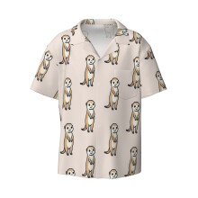 (Meerkat_10728) Men's Hawaiian Shirts Cuban Collar Vintage Bowling Short Sleeve Button Down Beach Shirt Casual Summer Vacation Wear Retro Tee