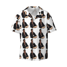 (Meme Patrick Bruel_9773) Men's Hawaiian Shirts Cuban Collar Vintage Bowling Short Sleeve Button Down Beach Shirt Casual Summer Vacation Wear Retro Tee