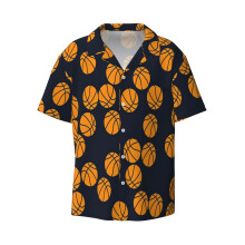 (Cute Basketball_10448) Men's Hawaiian Shirts Cuban Collar Vintage Bowling Short Sleeve Button Down Beach Shirt Casual Summer Vacation Wear Retro Tee
