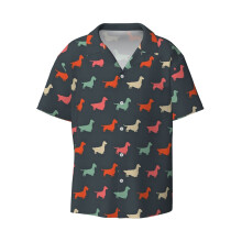 (Dachshund Silhouettes Pattern Colorful Longhaired, Wirehaired And Smooth Coated Wiener Dogs _7850) Men's Hawaiian Shirts Cuban Collar Vintage Bowling Short Sleeve Button Down Beach Shirt Casual Summer Vacation Wear Retro Tee