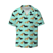 (Dachshunds Love_4049) Men's Hawaiian Shirts Cuban Collar Vintage Bowling Short Sleeve Button Down Beach Shirt Casual Summer Vacation Wear Retro Tee