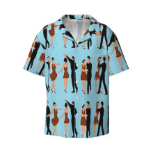 (Dancing Group_4418) Men's Hawaiian Shirts Cuban Collar Vintage Bowling Short Sleeve Button Down Beach Shirt Casual Summer Vacation Wear Retro Tee