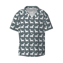 (Dachshund Silhouette(s) Wiener Dog Smooth Coated Doxie_9660) Men's Hawaiian Shirts Cuban Collar Vintage Bowling Short Sleeve Button Down Beach Shirt Casual Summer Vacation Wear Retro Tee
